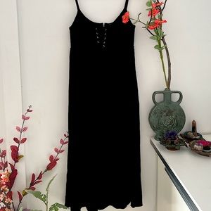 Zara black flowy midi dress with tie corset front